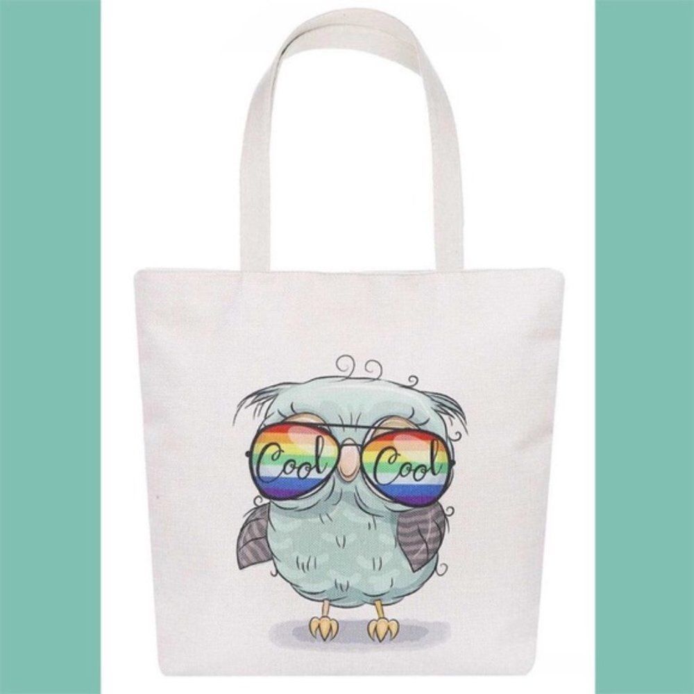 Owl In Rainbow Sunglasses -Canvas Tote - NWT